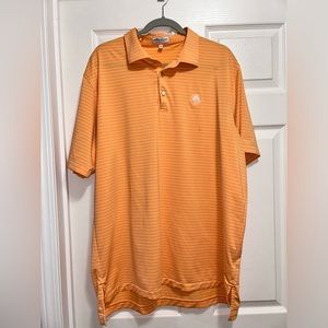 Peter Millar golf polo.Orange will white strips XL. (FLAWED) see pictures.
